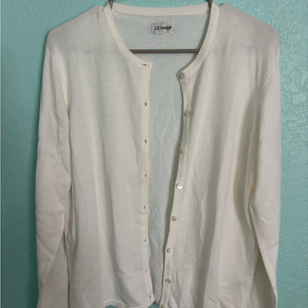 Liz Baker Cream Button-Up Cardigan